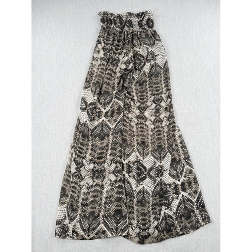 Show Me Your Mumu Snakeskin Print Smocked Wide Leg Pants Brown Cream Small